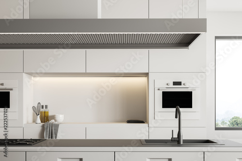 Wallpaper Mural White kitchen interior with island close up Torontodigital.ca