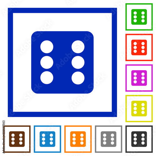 Dice six flat framed icons