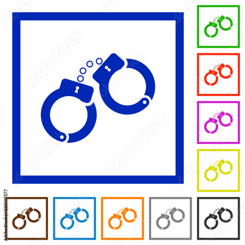 Handcuffs flat framed icons
