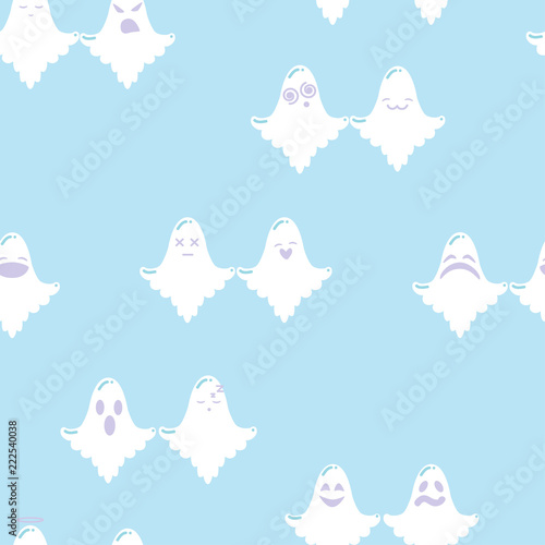 Couple of Ghosts cartoon seamless vector pattern © Kseniya