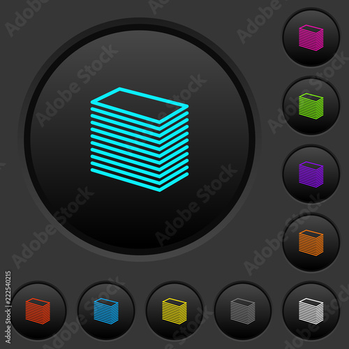 Paper stack dark push buttons with color icons