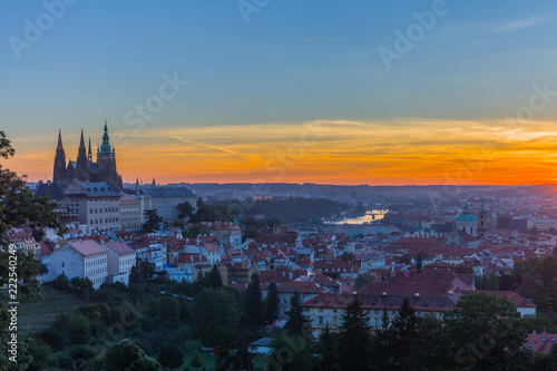 A beautiful sunny morning in Prague, a view of Prague Castle and the old town. UNESCO, Prague, Czech Republic © vitaprague