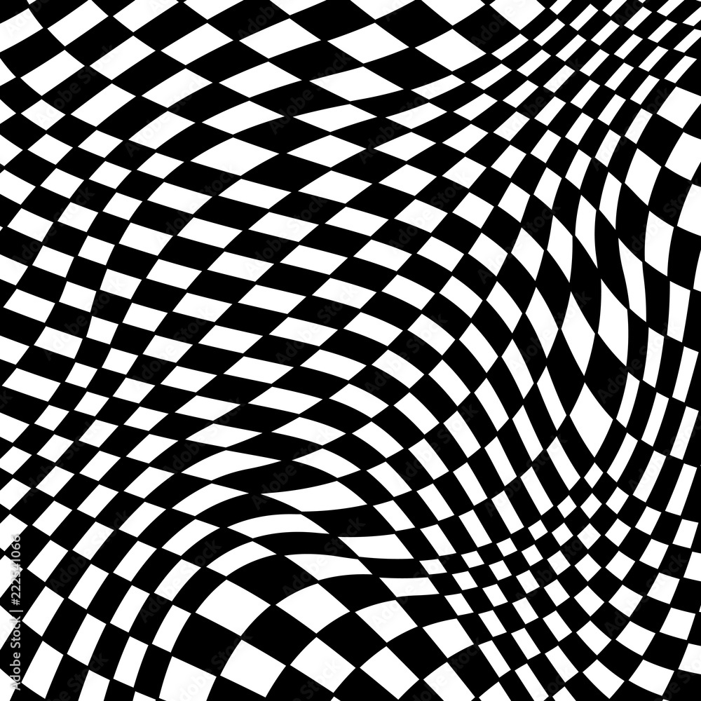 Abstract black and white checkered background. Geometric pattern with  visual distortion effect. Optical illusion. Op art. Stock Vector | Adobe  Stock