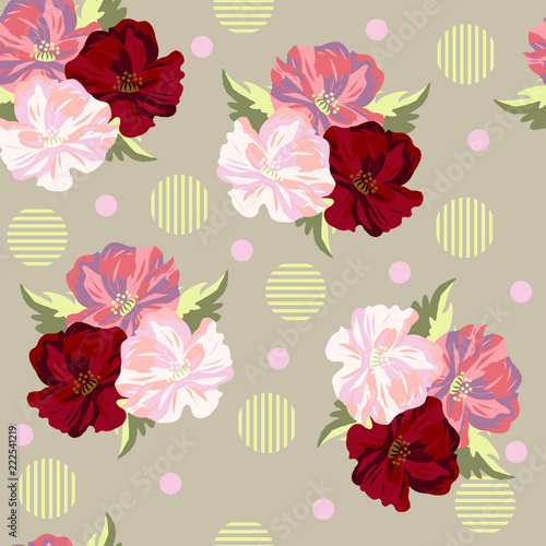 Seamless background with beautiful poppies. Design for cloth, wallpaper, gift wrapping. Print for silk, calico and home textiles.Vintage natural pattern