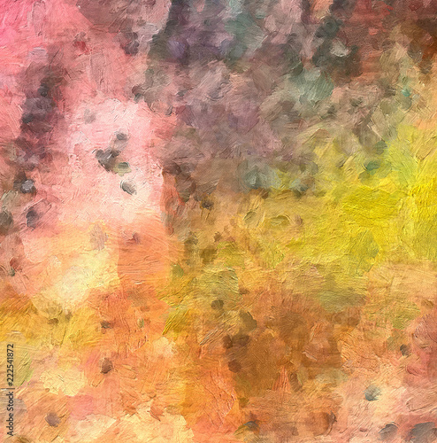 Detailed close-up grunge multi color abstract background. Dry brush strokes hand drawn oil painting on canvas texture. Creative simple pattern for graphic work, web design or wallpaper. 