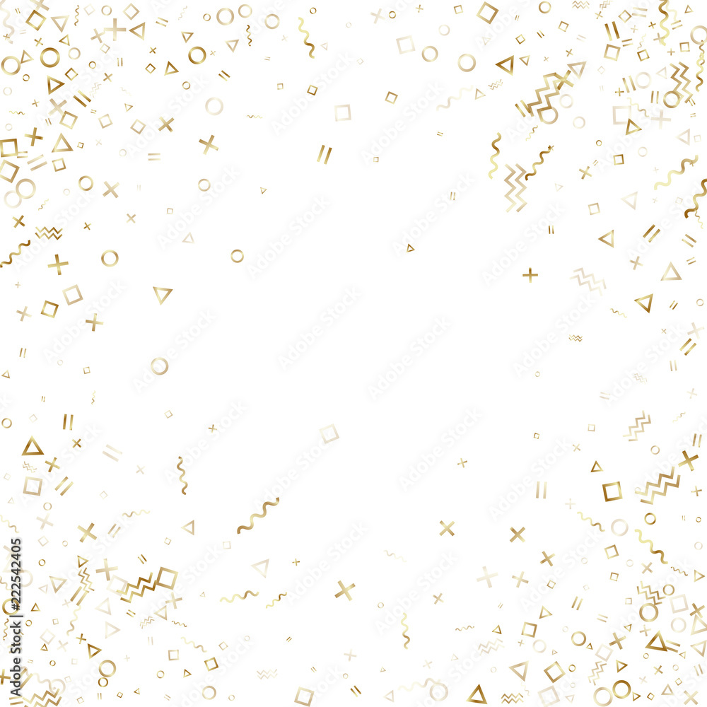 Memphis style geometric confetti vector background of triangle circle square shapes, chevron wavy lines. Memphis style geometric confetti vector background of triangle circle square shapes, chevron wavy lines.