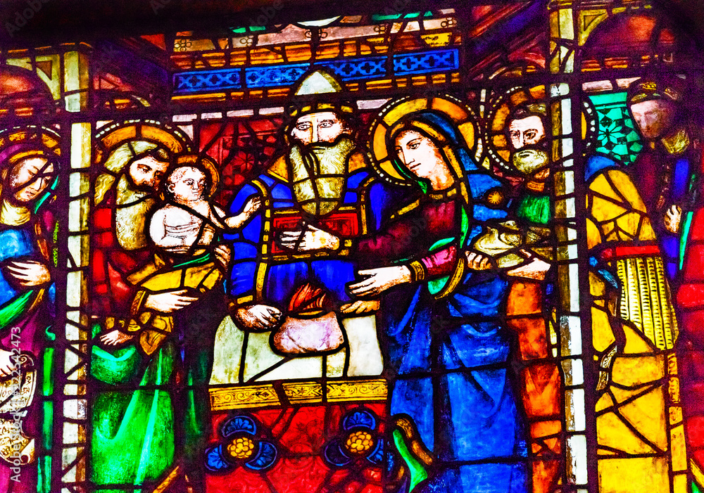 Mary Joseph Baby Jesus Stained Glass Window Orsanmichele Church Florence Italy