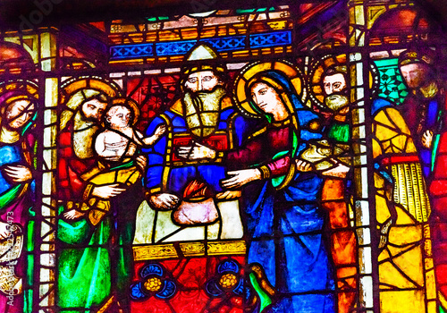 Mary Joseph Baby Jesus Stained Glass Window Orsanmichele Church Florence Italy