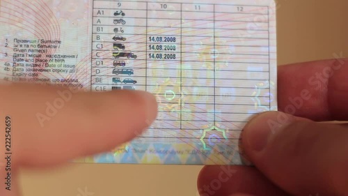 The hand holds the driver's license. Categories of driving licenses.