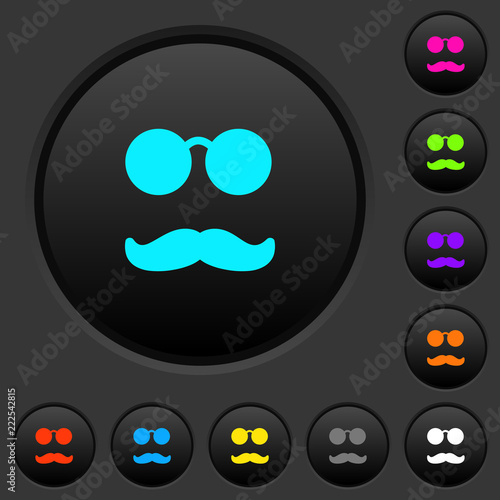 Glasses and mustache dark push buttons with color icons