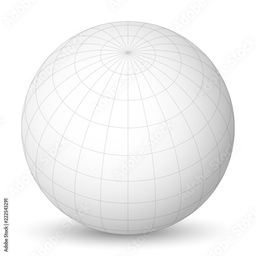 Blank planet Earth white globe with grid of meridians and parallels, or latitude and longitude. 3D vector illustration.