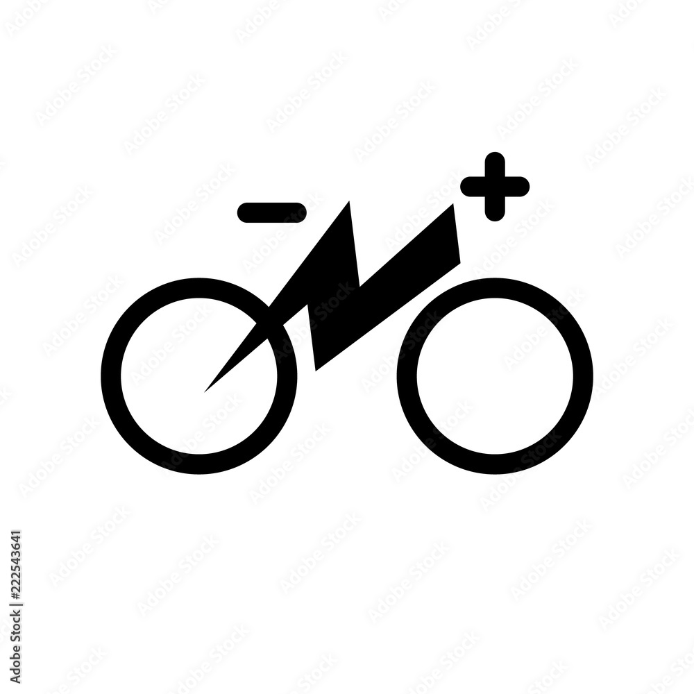 Electric city bike. Electricity flash lighting thunderbolt sign with  trekking e-bike line silhouette. Isolated symbol icon. Designation of  Parking Charge the battery Stock Vector | Adobe Stock