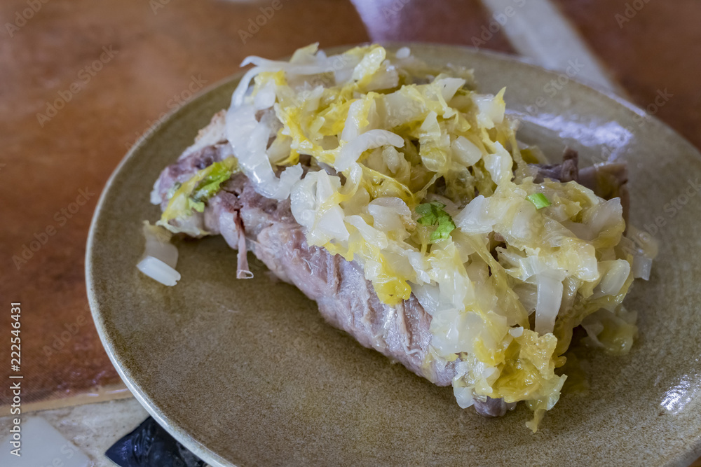 Close up shot of delicious steamed pork rib