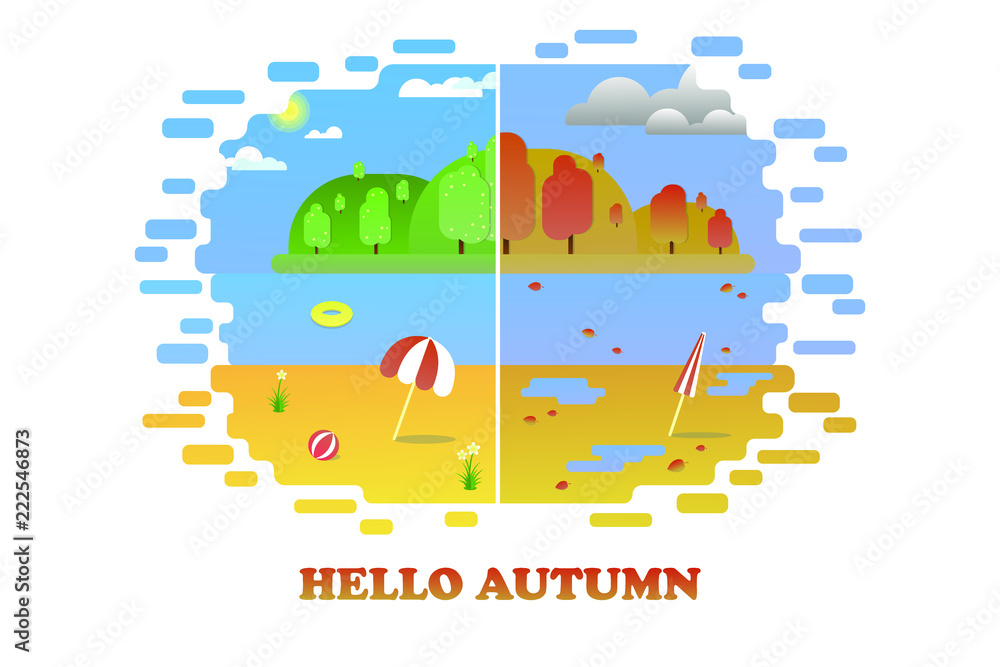 Hello autumn. Autumn flat design. Vector illustration.