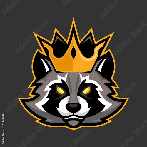 King raccoon mascot, Sport or esports racoon logo emblem