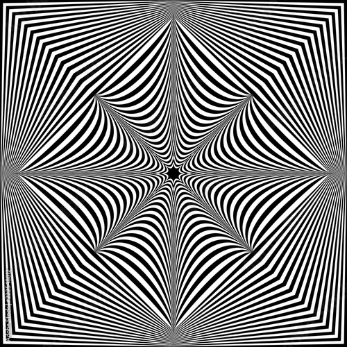 Abstract black and white striped background. Geometric pattern with visual distortion effect. Illusion of rotation. Op art. © mrnvb
