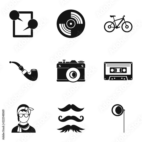 Subculture hipsters icons set. Simple illustration of 9 subculture hipsters vector icons for web
