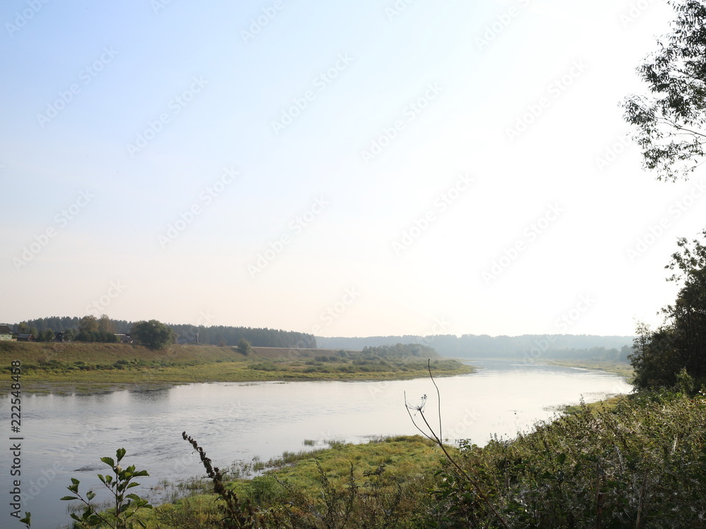 river landscape in the autumn sunny morning river landscape in the autumn sunny morning