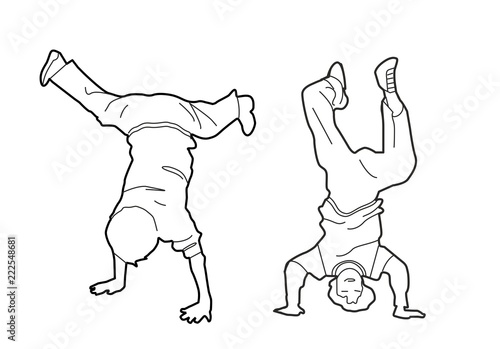Childs upside down on his hands. Black vector illustration isolated on white background © Ihor