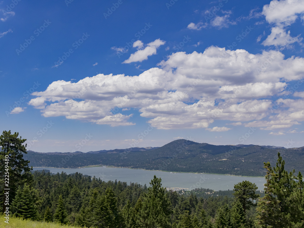 Sunny aerial view of the Big bear lake near Los Angeles