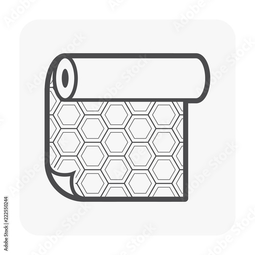 Linoleum or lino floor cover material with hexagon paver block pattern vector icon design. That is a roll of flexible floor finishing or paving material to decoration interior of home or building.