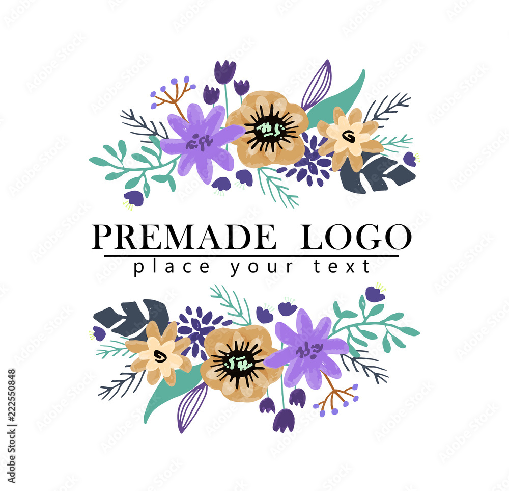 Hand drawn cute floral logo template