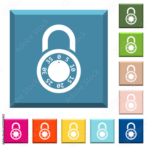 Locked round combination lock white icons on edged square buttons
