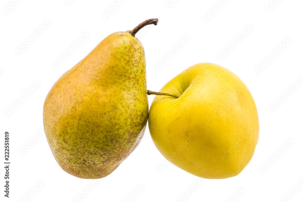 ripe pears and apples close-up isolated on white background
