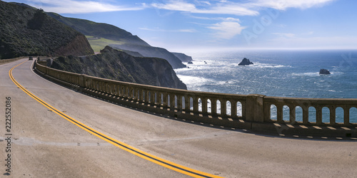 Bixby Bridge highway between mountain and ocean