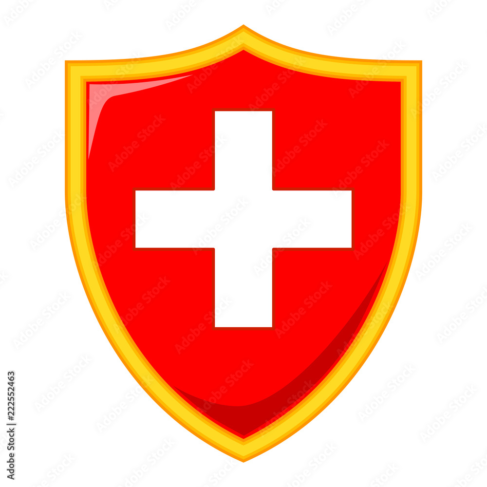 Colorful cartoon shield with medical cross Colorful cartoon shield with medical cross
