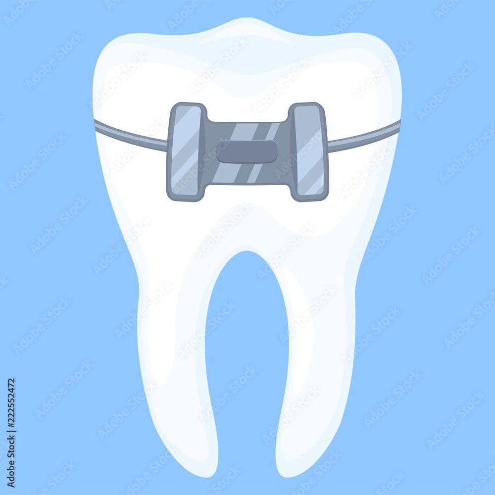 Colorful cartoon healthy tooth in brace Colorful cartoon healthy tooth in brace