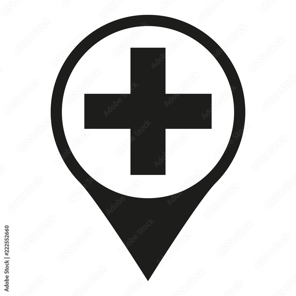 Black and white hospital map sign silhouette Black and white hospital map sign silhouette