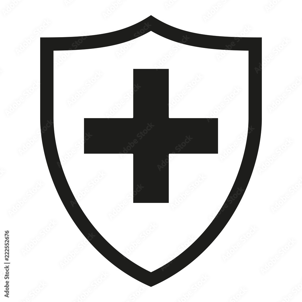 Obraz premium Black and white shield with medical cross silhouette
