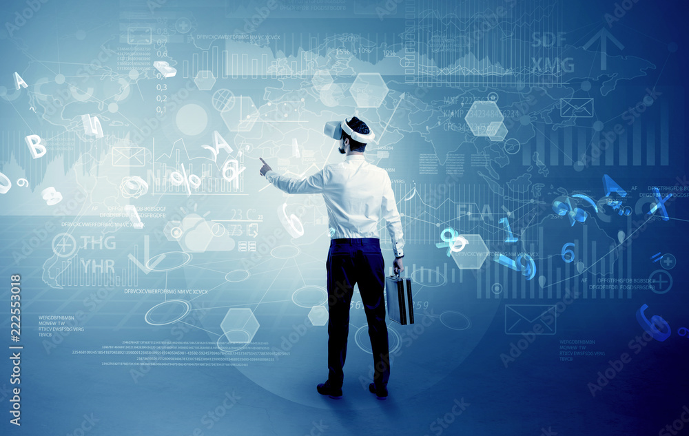 Businessman checking 3d reports and datas with vj glasses
Businessman checking 3d reports and datas with vj glasses