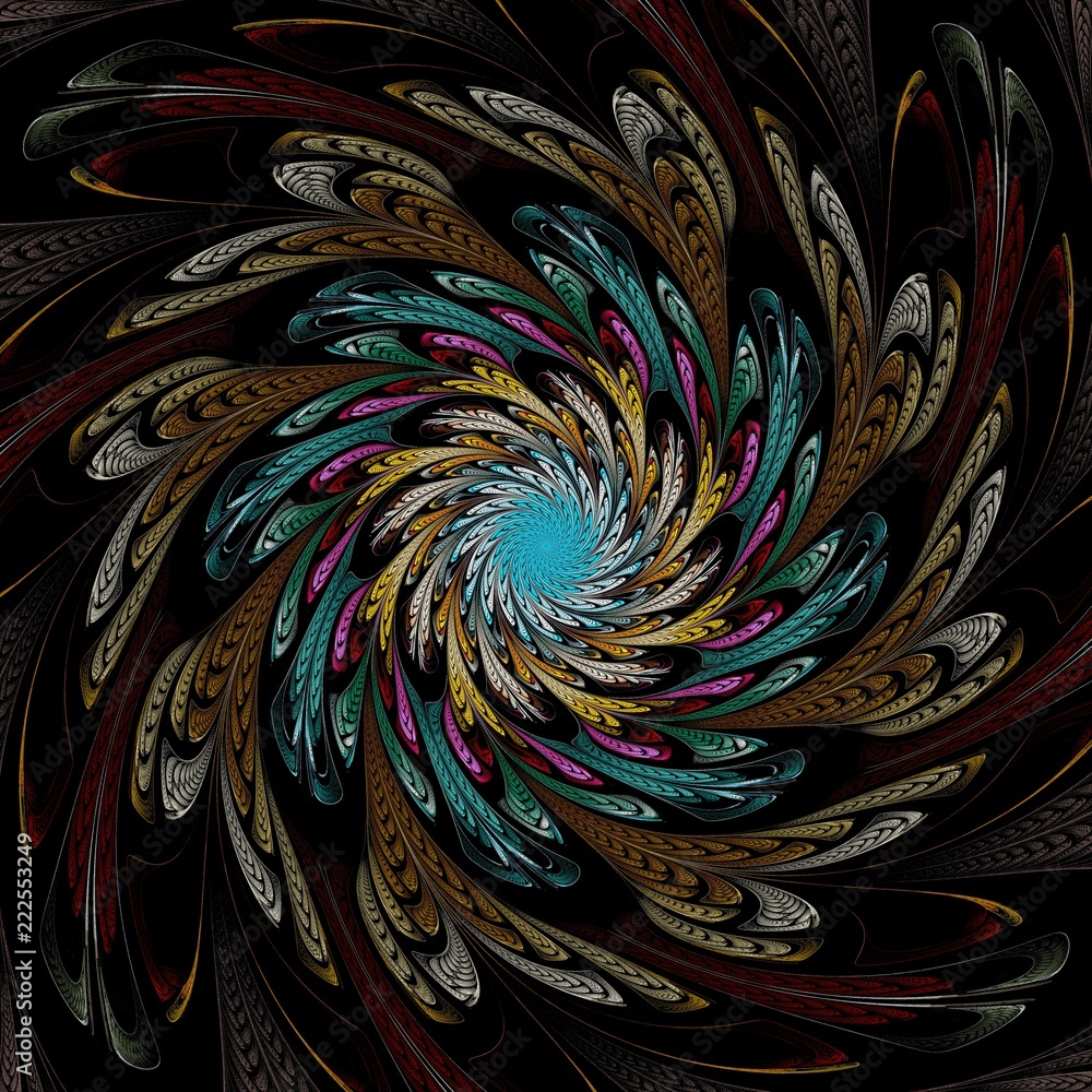 Obraz premium Abstract Symmetrical fractal tornado spiral galaxy, digital artwork for creative graphic design
