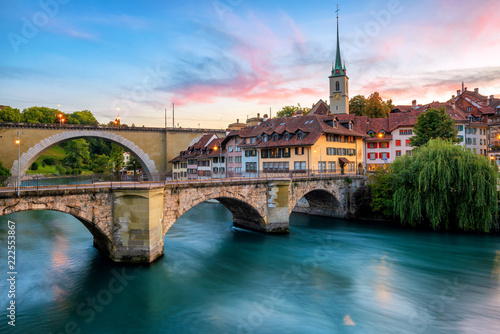 Historical Old Town of Bern city on dramatic sunset, Switzerland photo