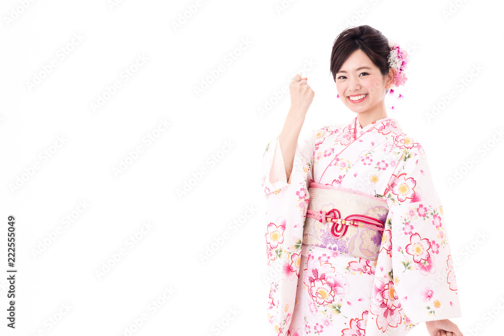 portrait of young asian woman wearing pink kimono on white background portrait of young asian woman wearing pink kimono on white background
