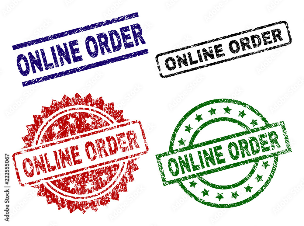 ONLINE ORDER seal prints with corroded texture. Black, green,red,blue vector rubber prints of ONLINE ORDER caption with grunge texture. Rubber seals with round, rectangle, medal shapes. ONLINE ORDER seal prints with corroded texture. Black, green,red,blue vector rubber prints of ONLINE ORDER caption with grunge texture. Rubber seals with round, rectangle, medal shapes.