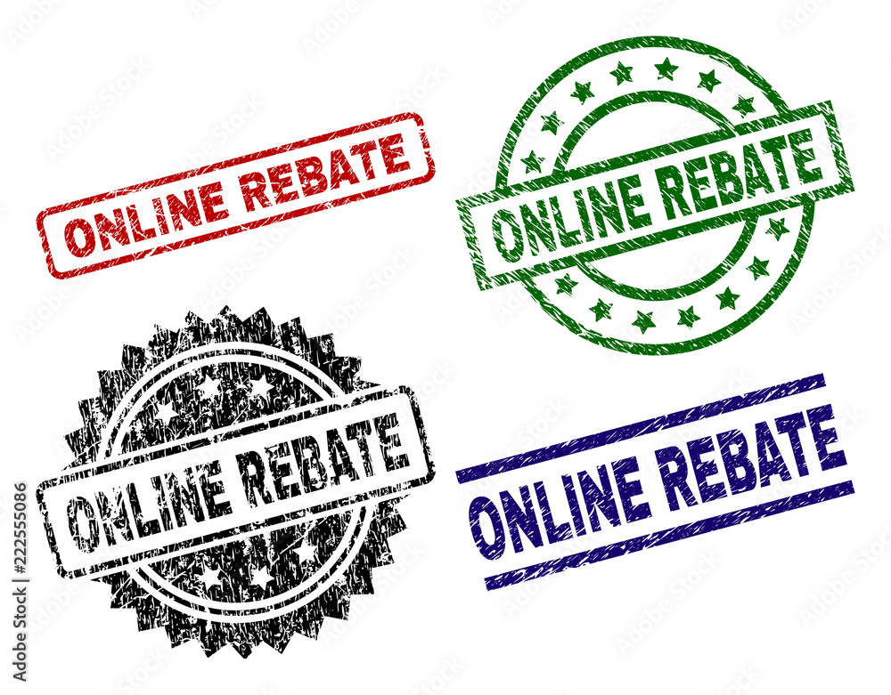 ONLINE REBATE seal prints with damaged surface. Black, green,red,blue vector rubber prints of ONLINE REBATE text with dust surface. Rubber seals with circle, rectangle, medallion shapes. ONLINE REBATE seal prints with damaged surface. Black, green,red,blue vector rubber prints of ONLINE REBATE text with dust surface. Rubber seals with circle, rectangle, medallion shapes.
