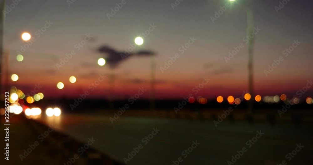 Defocused street lights and traffic on overpass Defocused street lights and traffic on overpass