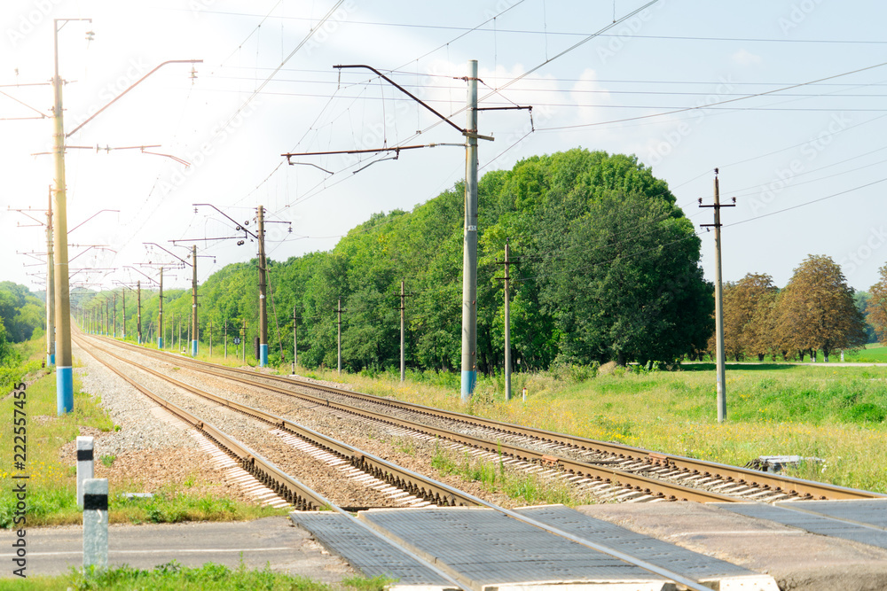 Railway for trains and electric trains. Place for your text. Railway for trains and electric trains. Place for your text.