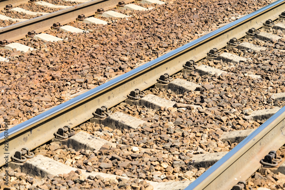 Naklejka premium Railway for trains and electric trains. Place for your text.