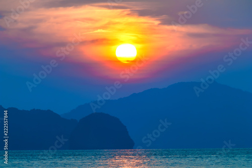 Beautiful tropical sunset on the beach at andaman sea
