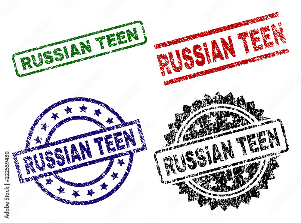 RUSSIAN TEEN seal prints with distress texture. Black, green,red,blue vector rubber prints of RUSSIAN TEEN title with grunge texture. Rubber seals with circle, rectangle, rosette shapes. RUSSIAN TEEN seal prints with distress texture. Black, green,red,blue vector rubber prints of RUSSIAN TEEN title with grunge texture. Rubber seals with circle, rectangle, rosette shapes.