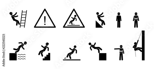 icon man drops  industrial safety symbols  stick figure people  pictogram warning sign