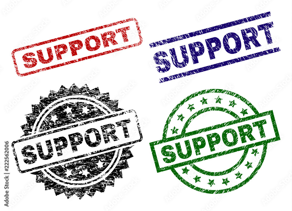 SUPPORT seal prints with corroded style. Black, green,red,blue vector rubber prints of SUPPORT text with unclean style. Rubber seals with circle, rectangle, rosette shapes. SUPPORT seal prints with corroded style. Black, green,red,blue vector rubber prints of SUPPORT text with unclean style. Rubber seals with circle, rectangle, rosette shapes.