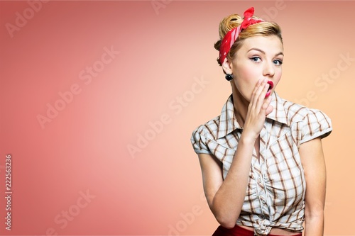 Tablou pe pânză Beautiful young woman with pin-up make-up