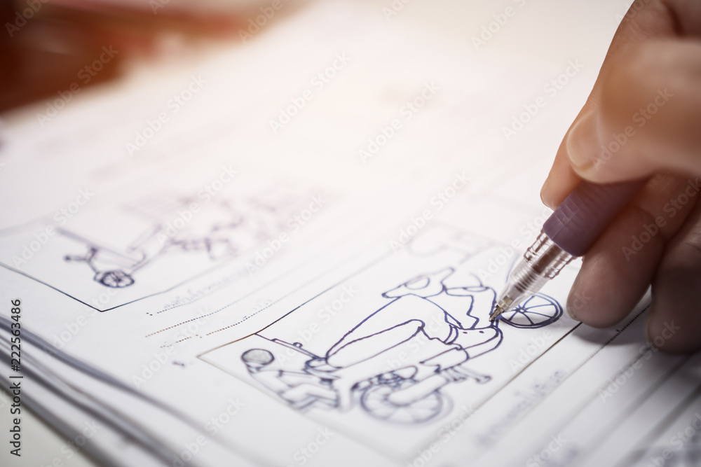 Fototapeta premium Storyboard or storytelling drawing creative for film process pre-production media films story script for video editors