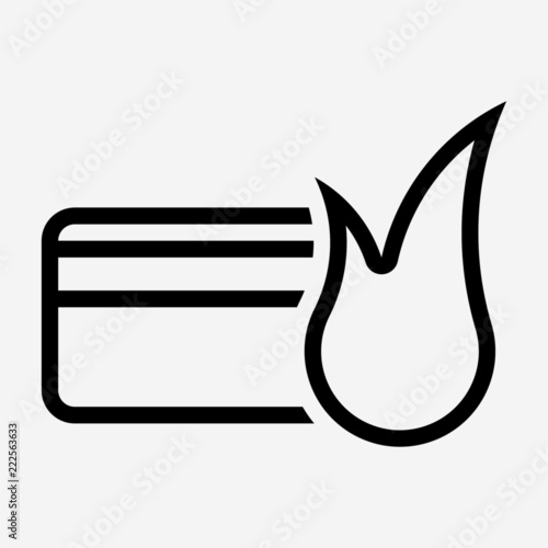 Outline burning of magnetic stripe credit card pixel perfect vector icon