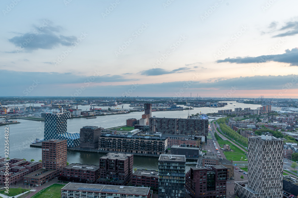Skyline in Rotterdam, view from Euromast. Netherlands